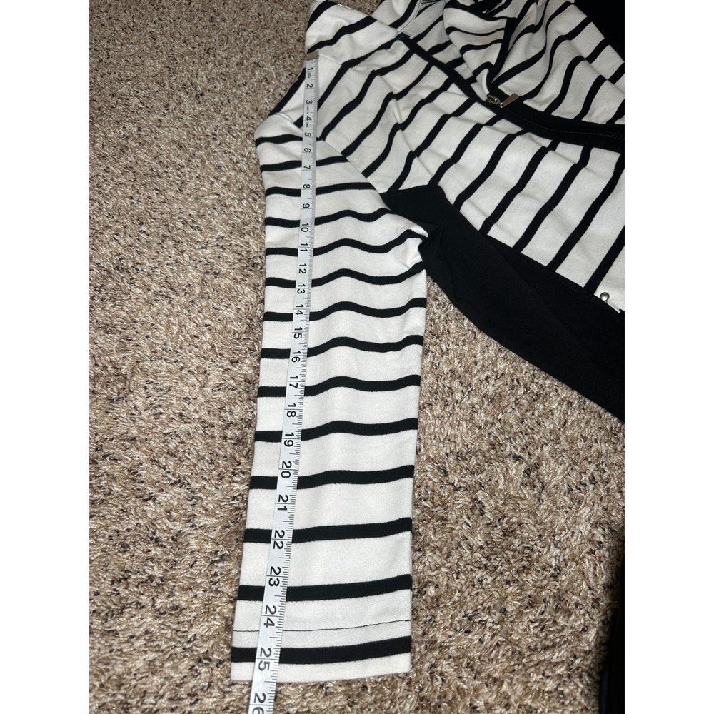 Karen Scott Sport Womens Petite XL Striped Zip Front Jacket Black White - Picture 11 of 11